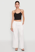 Womens Gauze Knit Drawstring Wide Leg Pants, White, Size L