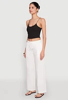 Womens Gauze Knit Drawstring Wide Leg Pants, White, Size L