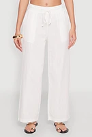 Womens Gauze Knit Drawstring Wide Leg Pants, White, Size L