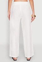 Womens Gauze Knit Drawstring Wide Leg Pants, White, Size L