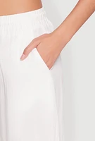 Womens Gauze Knit Drawstring Wide Leg Pants, White, Size L