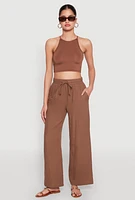 Womens Gauze Knit Drawstring Wide Leg Pants,