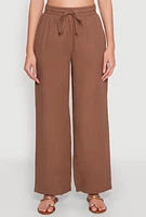Womens Gauze Knit Drawstring Wide Leg Pants,