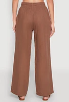 Womens Gauze Knit Drawstring Wide Leg Pants,