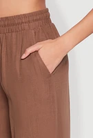 Womens Gauze Knit Drawstring Wide Leg Pants,