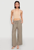 Womens Gauze Knit Drawstring Wide Leg Pants,