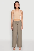 Womens Gauze Knit Drawstring Wide Leg Pants, Green, Size S