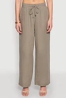 Womens Gauze Knit Drawstring Wide Leg Pants, Green, Size S