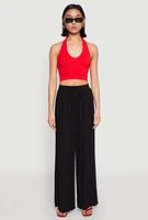 Womens Gauze Knit High Waisted Wide Leg Pants, Black, Size M