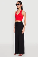 Womens Gauze Knit High Waisted Wide Leg Pants, Black, Size M