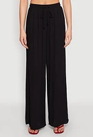 Womens Gauze Knit High Waisted Wide Leg Pants, Black, Size M