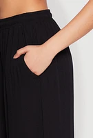 Womens Gauze Knit High Waisted Wide Leg Pants, Black, Size M