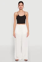 Womens Gauze Knit High Waisted Wide Leg Pants, White,