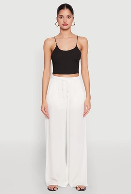 Womens Gauze Knit High Waisted Wide Leg Pants, White, Size S