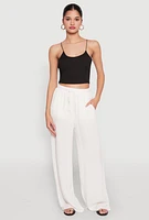 Womens Gauze Knit High Waisted Wide Leg Pants, White,