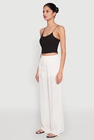 Womens Gauze Knit High Waisted Wide Leg Pants, White,