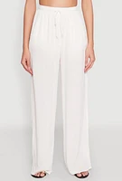 Womens Gauze Knit High Waisted Wide Leg Pants, White,