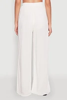 Womens Gauze Knit High Waisted Wide Leg Pants, White, Size S