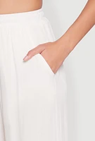 Womens Gauze Knit High Waisted Wide Leg Pants, White, Size L