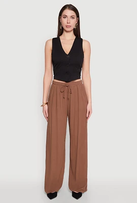 Womens Gauze Knit High Waisted Wide Leg Pants, S