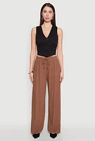Womens Gauze Knit High Waisted Wide Leg Pants, S