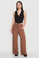 Womens Gauze Knit High Waisted Wide Leg Pants, S