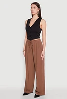 Womens Gauze Knit High Waisted Wide Leg Pants, S