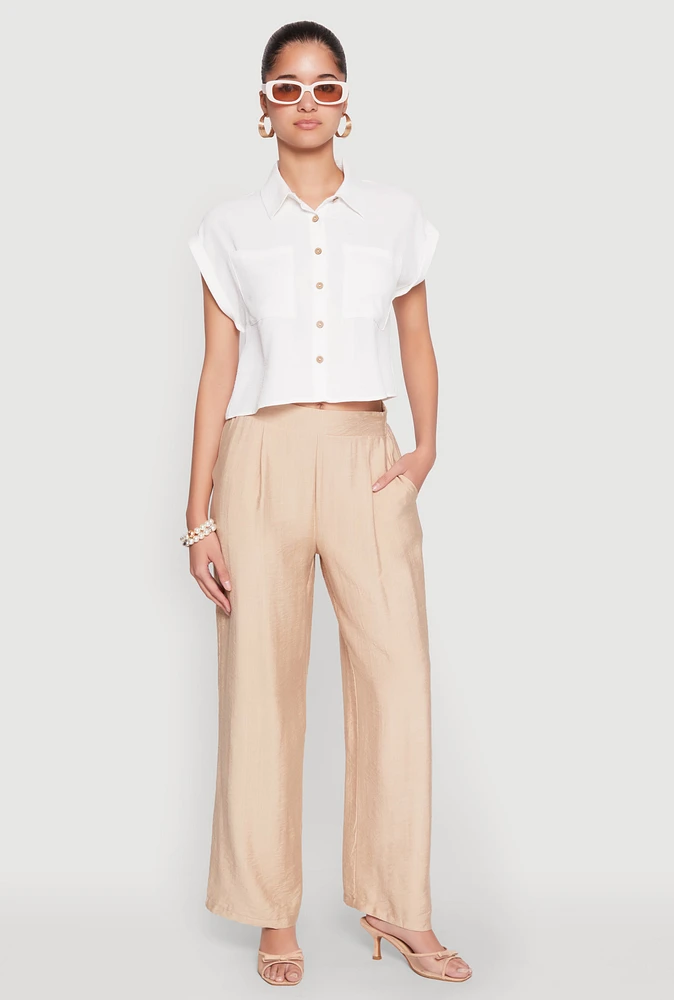 Womens Pull On Wide Leg Pants, Khaki,