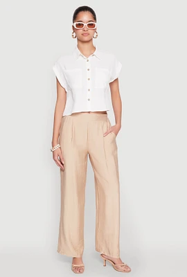 Womens Pull On Wide Leg Pants, Khaki,