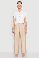Womens Pull On Wide Leg Pants, Khaki,