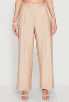 Womens Pull On Wide Leg Pants, Khaki, Size S