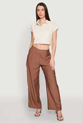 Womens Pull On Wide Leg Pants, Brown, Size L