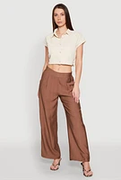 Womens Pull On Wide Leg Pants, Brown, Size L