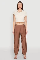 Womens Pull On Wide Leg Pants, Brown, Size L
