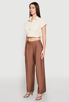 Womens Pull On Wide Leg Pants, Brown, Size L