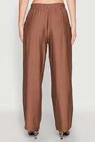 Womens Pull On Wide Leg Pants, Brown, Size L