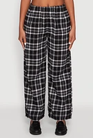 Womens Plaid Brushed Knit Wide Leg Dress Pants,