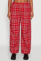 Womens Plaid Brushed Knit Wide Leg Dress Pants, Red,