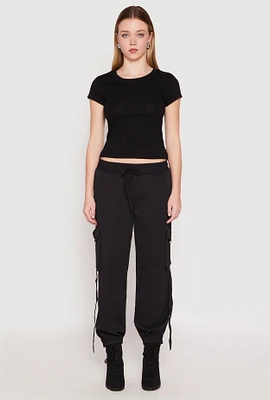 Womens Drawstring High Waisted Cargo Joggers,