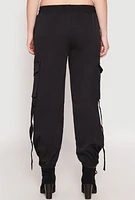 Womens Drawstring High Waisted Cargo Joggers, Black,