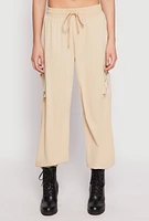Womens Drawstring High Waisted Cargo Joggers, Khaki, Size M