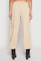Womens Drawstring High Waisted Cargo Joggers, Khaki, Size M