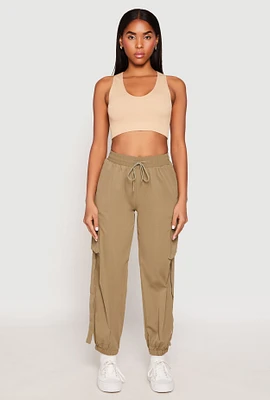 Womens Drawstring High Waisted Cargo Joggers,