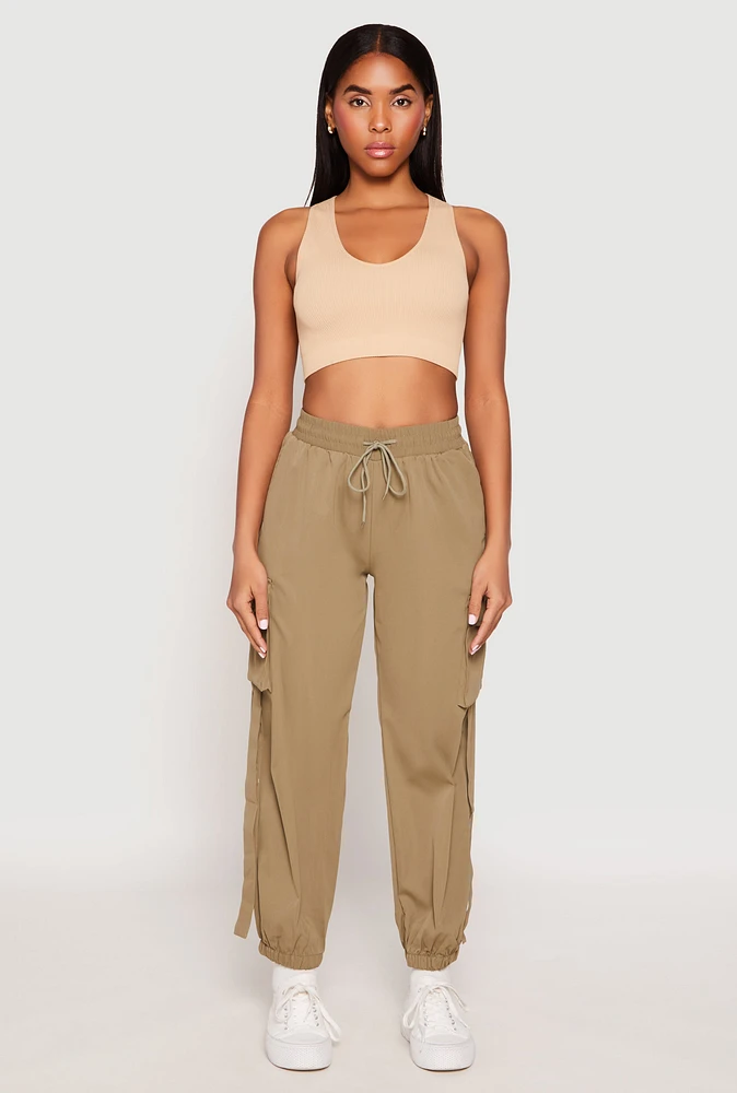 Womens Drawstring High Waisted Cargo Joggers,
