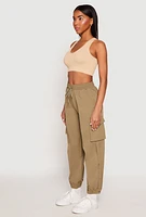 Womens Drawstring High Waisted Cargo Joggers,