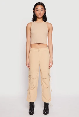 Womens Toggle Drawstring Hem Cargo Pants, Khaki, Size M