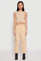 Womens Toggle Drawstring Hem Cargo Pants, Khaki, Size M