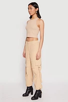 Womens Toggle Drawstring Hem Cargo Pants, Khaki, Size M