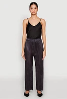 Womens Plisse High Waist Pants, Black, Size L