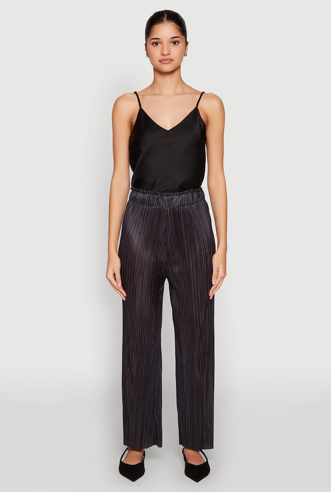 Womens Plisse High Waist Pants, Black, Size S